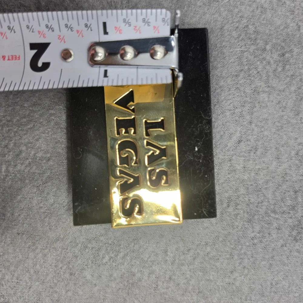 Las Vegas Souvenir Money Clip Gold Tone Cutout Text Metal Bill Holder